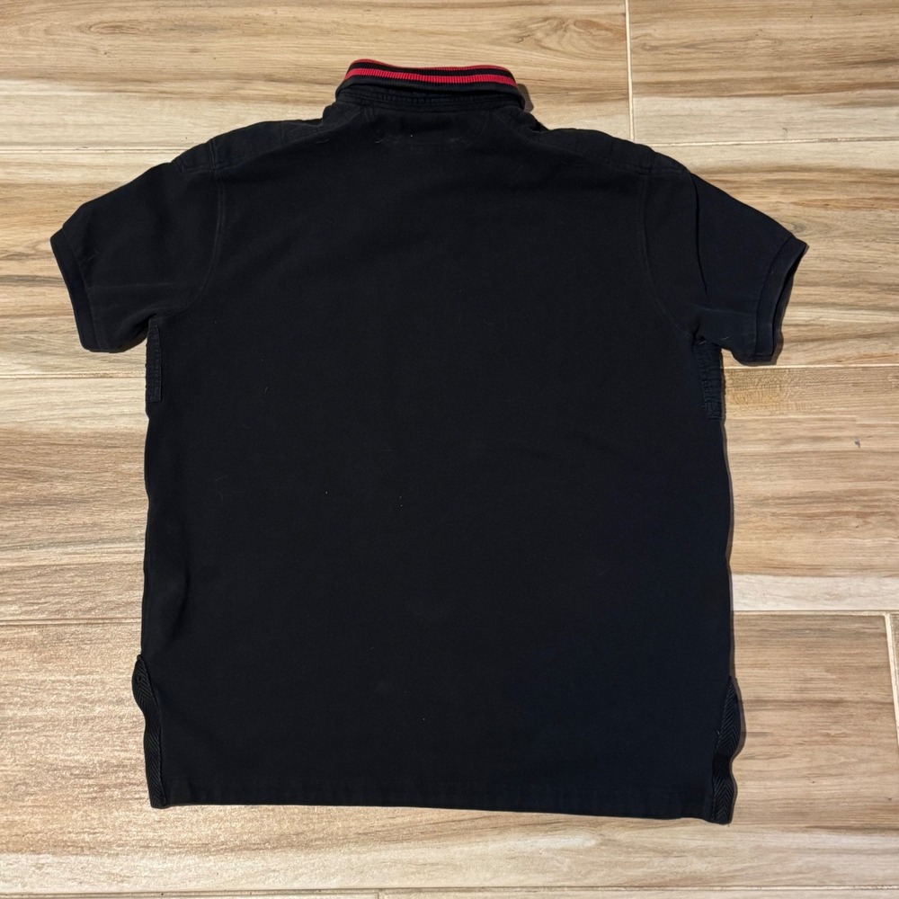 Polo Ralph Lauren Mens Black Custom Fit Big Pony Polo Shirt Red Striped Collar L - Picture 3 of 6